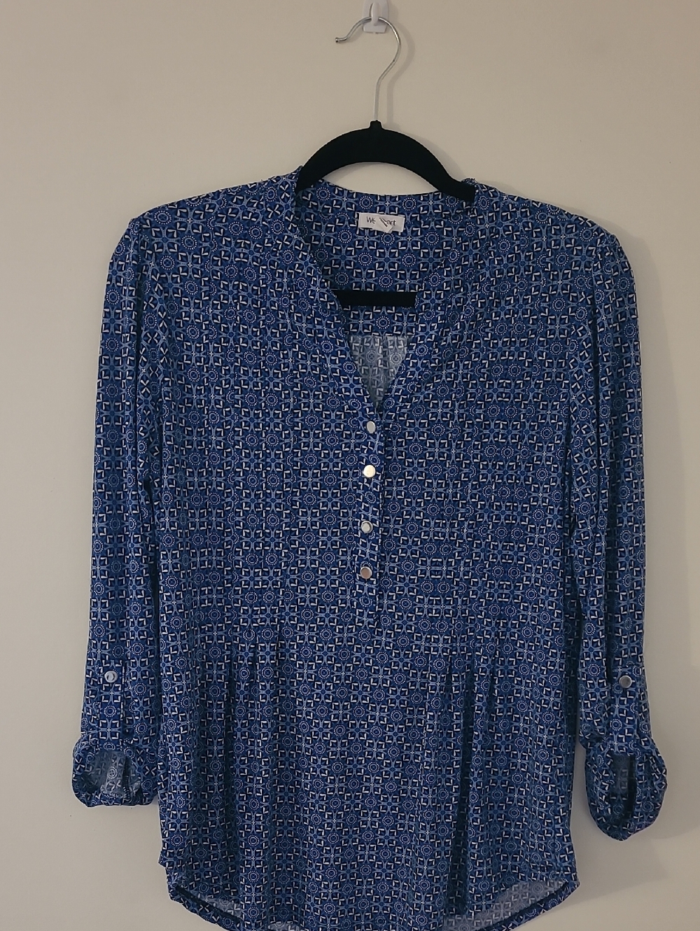 Westport Navy Blue Geometric Womens Blouse Size M